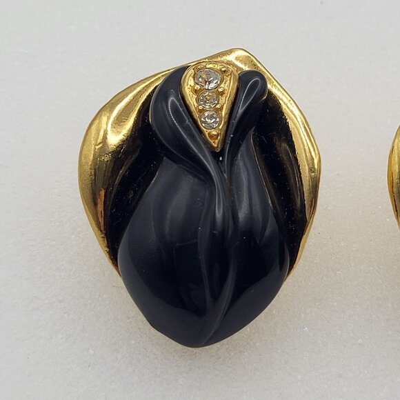 Kenneth J Lane Midnight Rose Black Clip-on Earrings KJL for Avon Clear Crystal - Picture 2 of 13